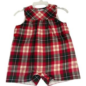Luli & Me Baby Boy Red Plaid Christmas Romper 6M Cotton Holiday Jon Jon